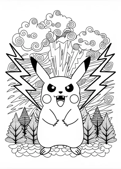 A coloring page of Angry Pikachu