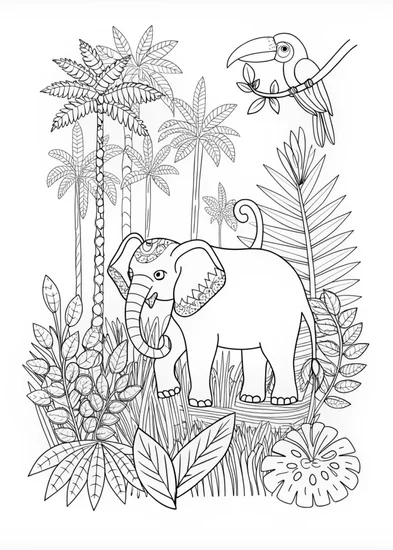 A coloring page of Elephant Beneath the Rainbow Coloring Page
