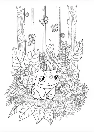 A coloring page of Bulbasaur Ready for Adventure!
