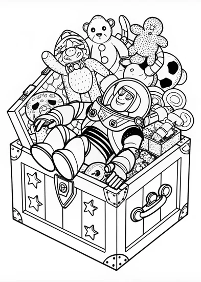 A coloring page of Buzz Lightyear’s Adventure in a Box