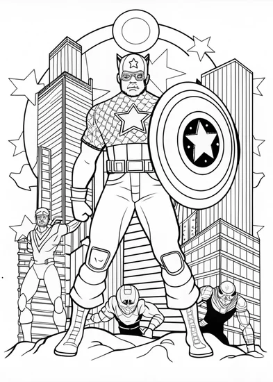 A coloring page of Captain America in Action Coloring Page