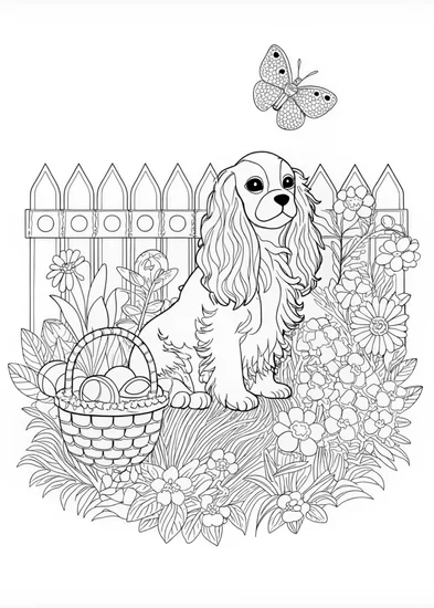 A coloring page of Cavalier King Charles Spaniel Coloring Page