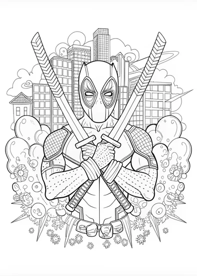 A coloring page of Deadpool: The Ultimate Anti-Hero Coloring Page