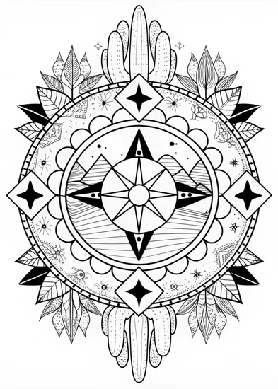 A coloring page of Desert Mandala Adventure
