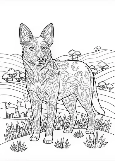 A coloring page of Color the Whimsical Dog