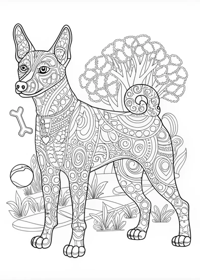 A coloring page of Detailed Basenji