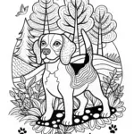 Happy Dog in the Garden Coloring Page