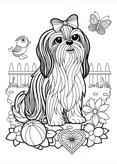 A coloring page of Shih Tzu Pup Coloring Fun