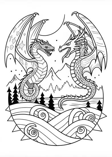 A coloring page of Terrifying Dragon on the Hunt Coloring Page