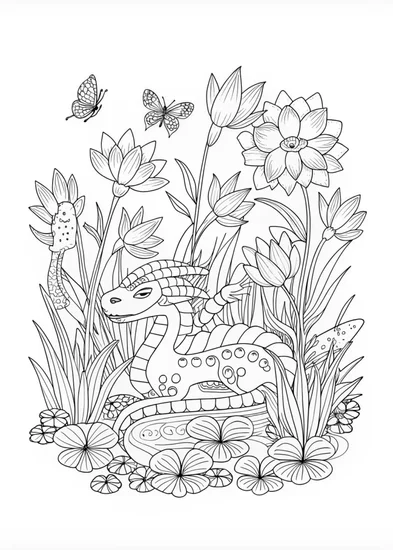 A coloring page of Dragon Among Blossoms Coloring Page