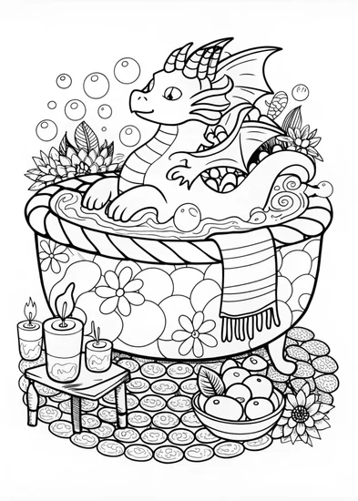 A coloring page of Mystical Dragon in the Mountains Coloring Page