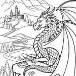 Dragon on the Mountain Coloring Page