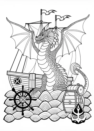 A coloring page of Adventure on the Dragon Ship