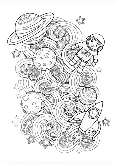 A coloring page of “E is for Exploring the Cosmos Coloring Page”