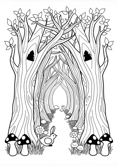 A coloring page of Enchanted Forest Path Coloring Page