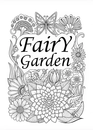 A coloring page of Fairy in Enchanted Flower Garden