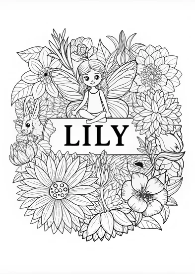 A coloring page of Fairy Lily’s Artistic Adventure