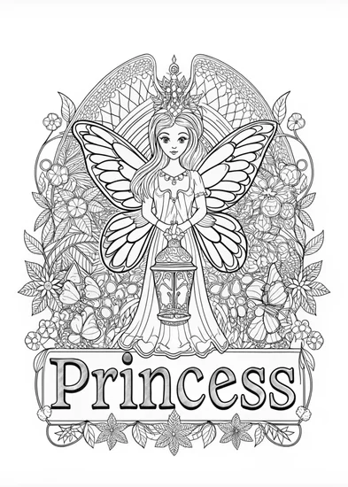 A coloring page of Fairy Princess with Lantern Coloring Page