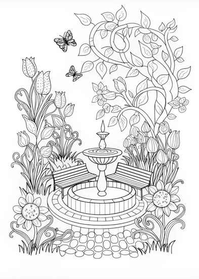 A coloring page of Floral Fantasy: Intricate Garden Coloring Page