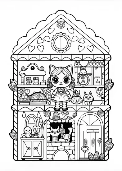 A coloring page of Victorian House Coloring Page