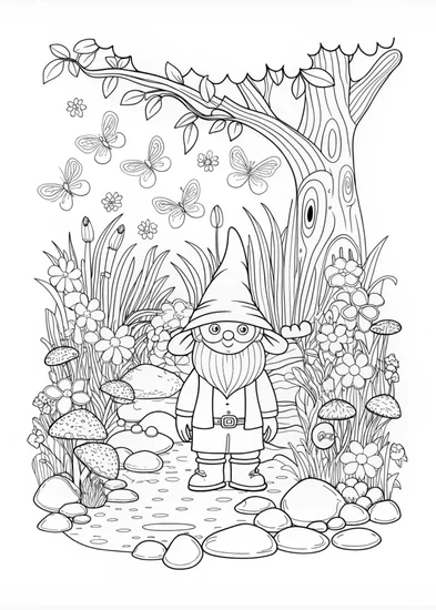 A coloring page of Gnome Adventure Coloring Page