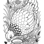 Hen Eating Seeds – Intricate Coloring Page