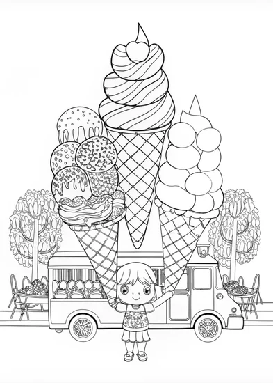 A coloring page of Ice Cream Swirl Delight Coloring Page