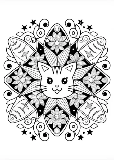 A coloring page of Mandala Cat Coloring Fun