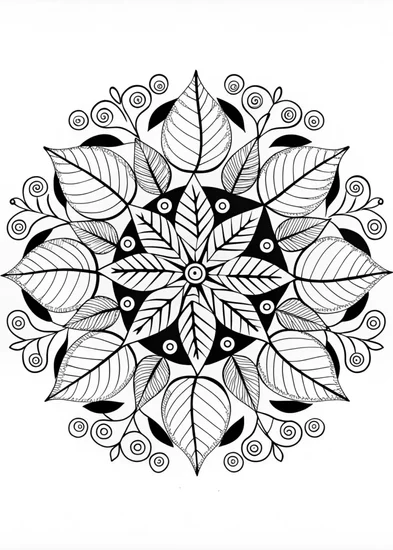 A coloring page of Mandala Leaf Mandala Coloring Page