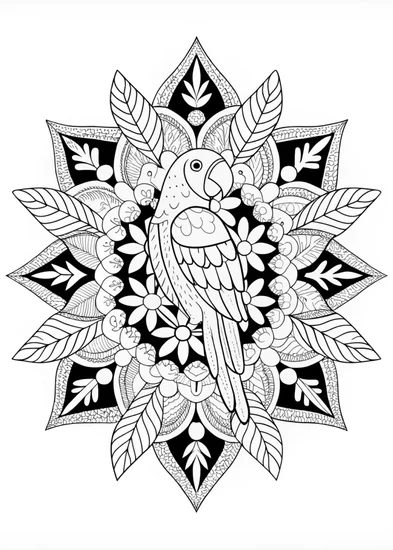 A coloring page of Mandala Parrot Coloring Page