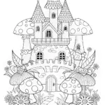 Enchanted Mushroom Castle Coloring Page