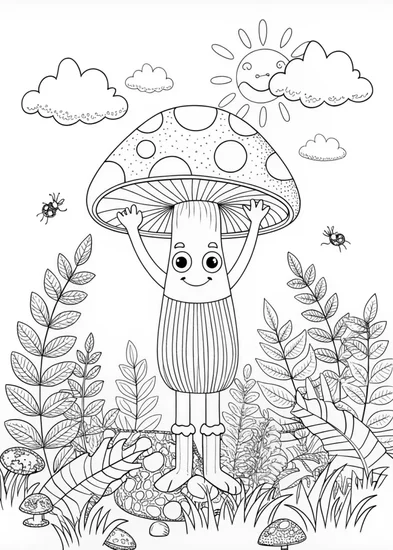 A coloring page of Mushroom with Arms