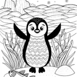 Penguin by the Shore Coloring Page