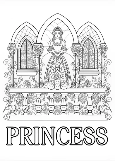 A coloring page of Princess on the Royal Balcony Coloring Page