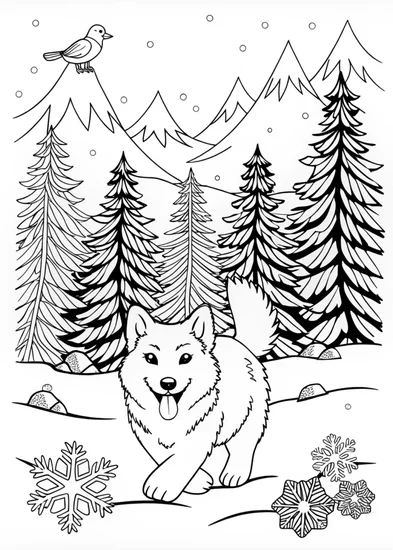 A coloring page of Majestic Husky Coloring Page