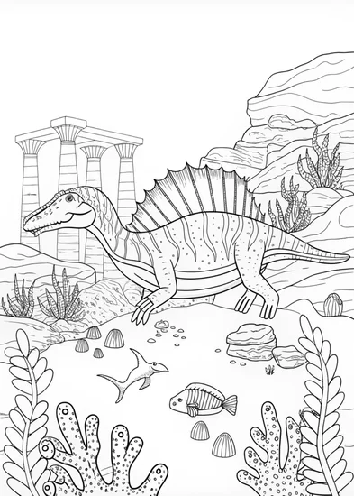 A coloring page of Spinosaurus: Underwater Adventure