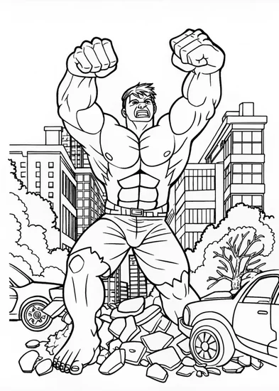 A coloring page of Hulk Smash Coloring Page