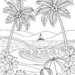 Tropical Beach Paradise Coloring Page
