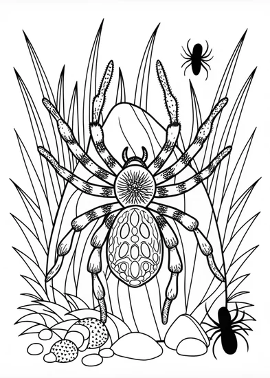 A coloring page of Spider by the Tranquil Lake