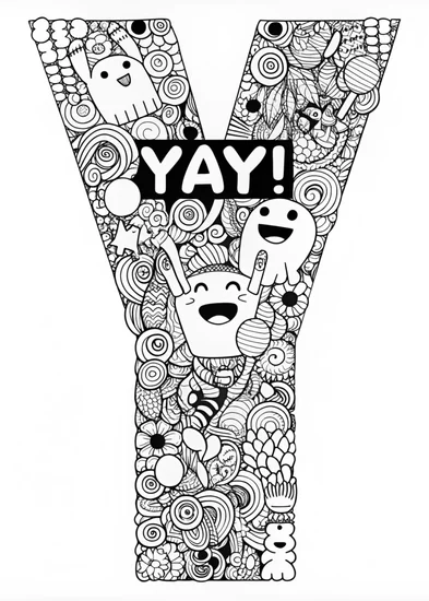 A coloring page of Y is for “Yay!” Coloring Page