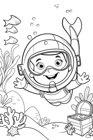 A coloring page of Luigi diving into the bubble kingdom
