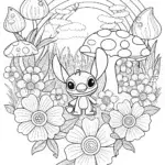 Stitch’s Magical Garden Adventure Coloring Page