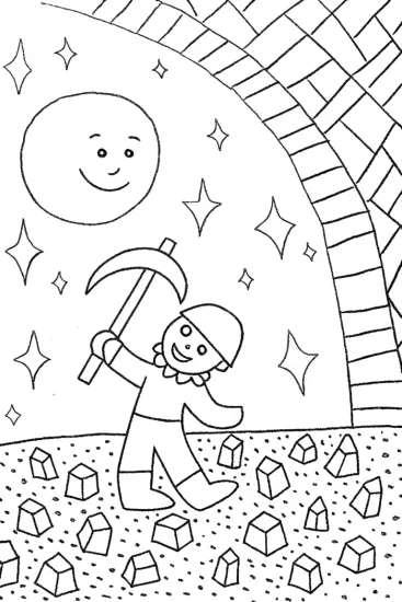 A coloring page of Mining Adventure with Sparkles and Smiles