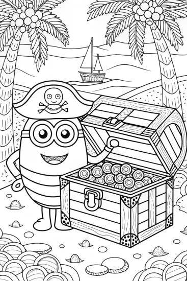 A coloring page of Minion’s Pirate Adventure: Treasure Hunt Fun!