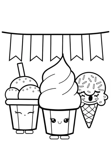 A coloring page of Shopkins Ice Cream Party Fun with Ice Cream Characters!