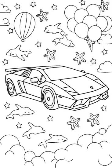 A coloring page of Lamborghini Love in the Sky Coloring Page