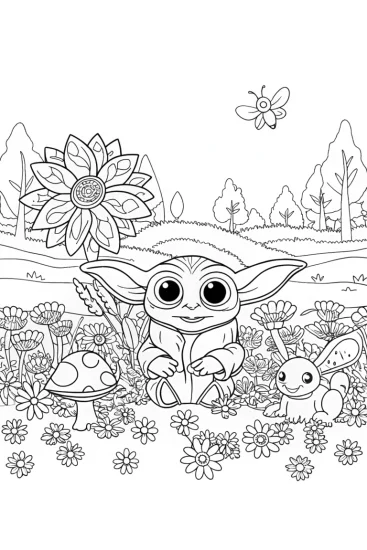 A coloring page of Yoda’s Garden Adventure: A Colorful Quest for Fun