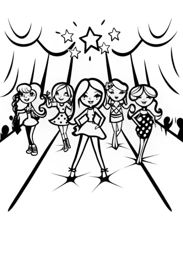 A coloring page of Bratz Fashion Show: Strut Your Style with Yasmin and Friends!
