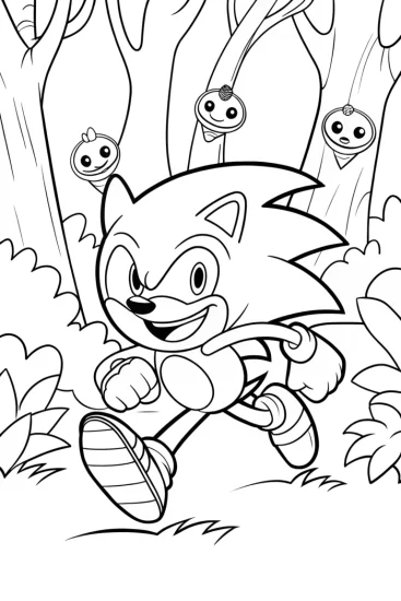 A coloring page of Sonic’s Speedy Adventure Through the Enchanted Forest