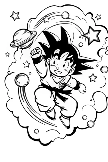A coloring page of Goku’s cosmic training quest coloring page